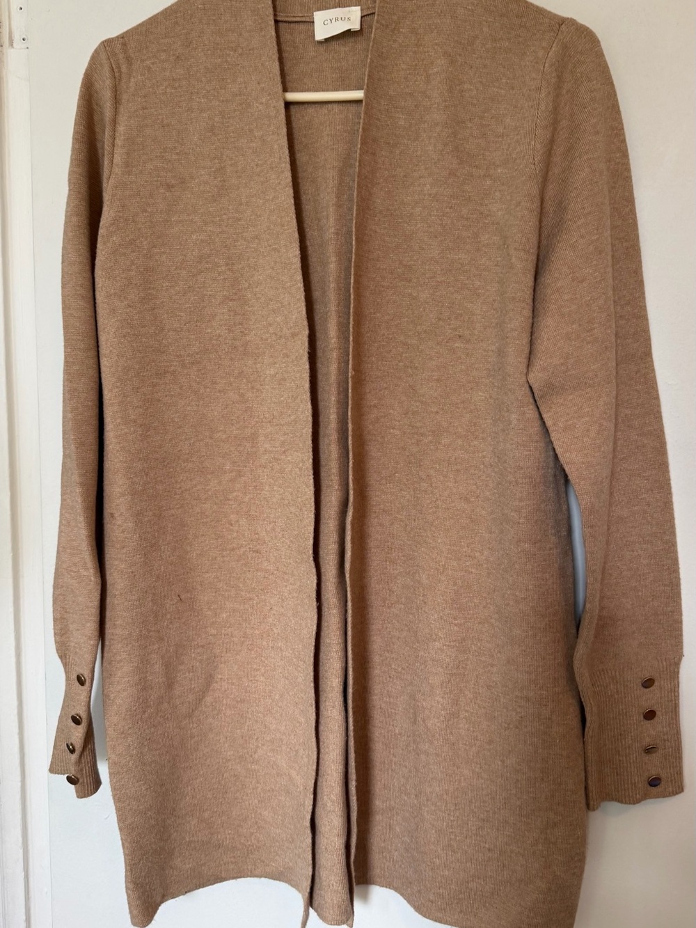 Cyrus Open-Front Tan Knit Cardigan